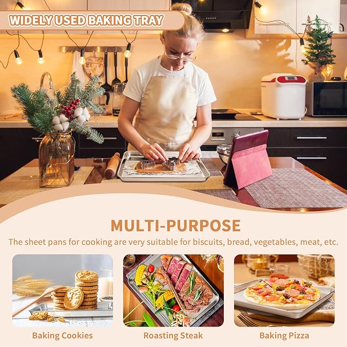 Stainless Steel Baking Sheet Set of 2, Deedro Cookie Sheet Metal Baking Pan - Image 3