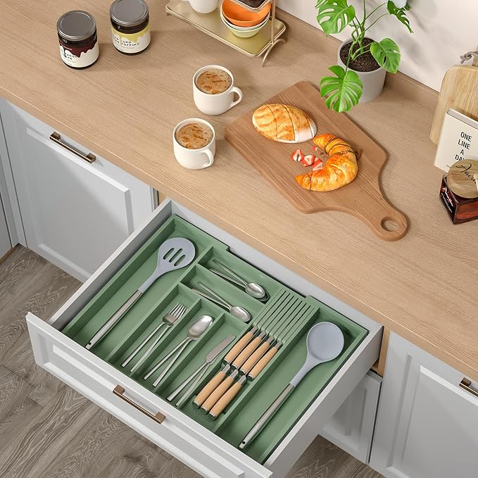 TIOPGHAD Bamboo-Silverware-Drawer-Organizer-Kitchen, Expandable Utensil Holder - Image 8