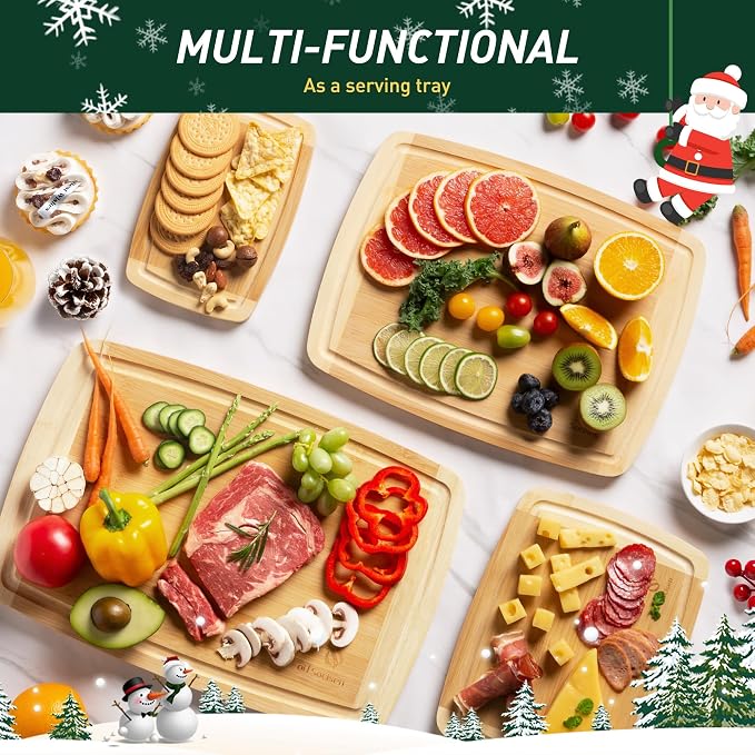 Bamboo Cutting Board Set Non Slip Feet Over Sink Men Husband Birthday Christmas - Image 6