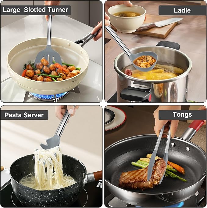 8 PCS Cooking Utensils Set, Vayvnt Silicone Kitchen Spatula Set - Image 6