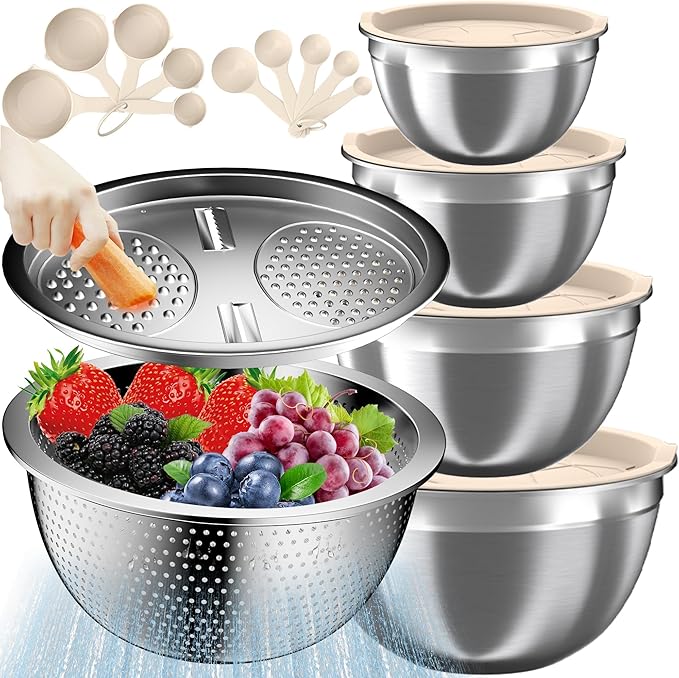 Mixing Bowls with Lids Set, Nesting Storage Bowls by AUFETQ