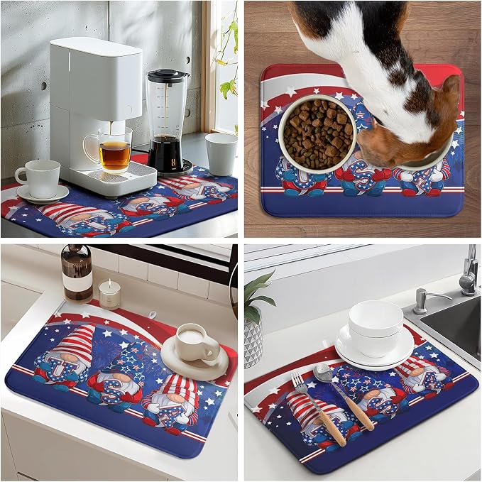 Kawani 4th of July Dish Drying Mat 18x24 Inch Spring Summer Patrioti Gnome - Image 9