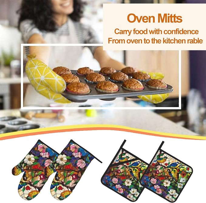 Abstract Bird Oven Mitts & Potholder Set of 4 - Image 7