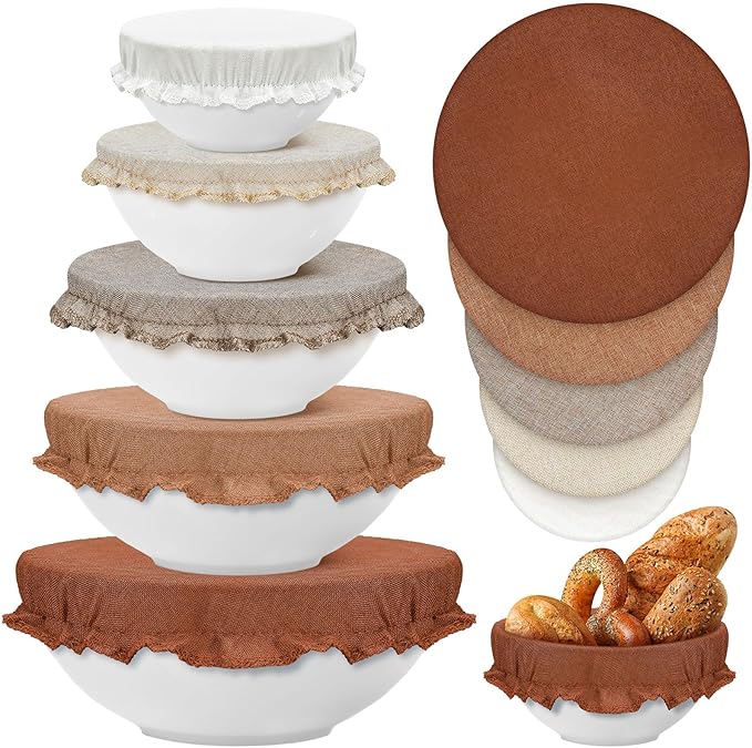 Patelai 10 Pcs Bowl Covers Reusable in 5 Size Stretch Cloth Fabric Elastic Food by Patelai