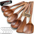 PriorityChef Wooden Spoons for Cooking, Premium 6pc Teak Wood Utensil Set by PriorityChef
