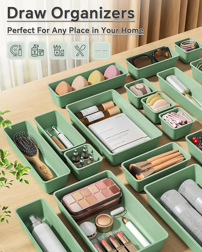 KEMETHY 25 PCS Plastic Drawer Organizers Set, 4 Sizes Vanity Organizer - Image 6