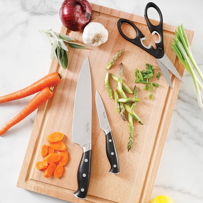 Martha Stewart Greeley 14 pc Triple- Riveted Cutlery Knife Acacia Wood Block - Image 7