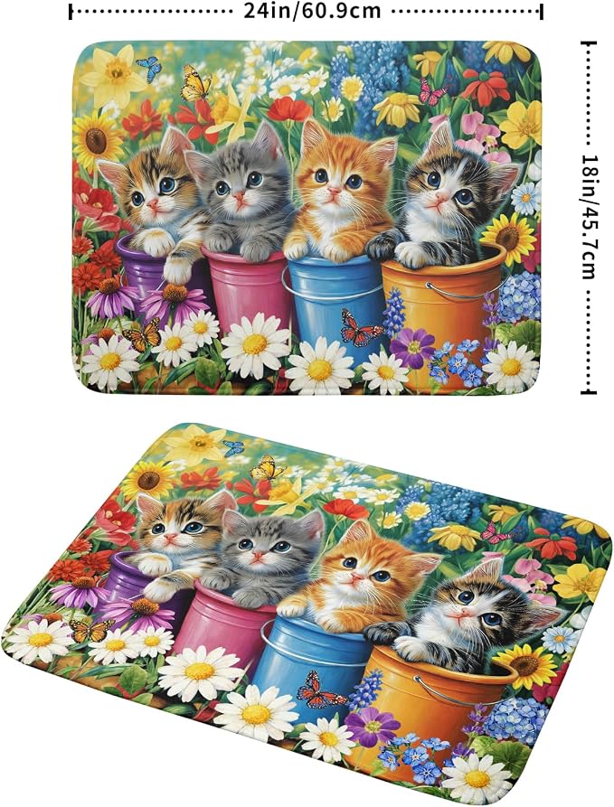 Lovely Cat Drying Mat for Kitchen Counter Colorful Flower Absorbent Coffee Bar - Image 2