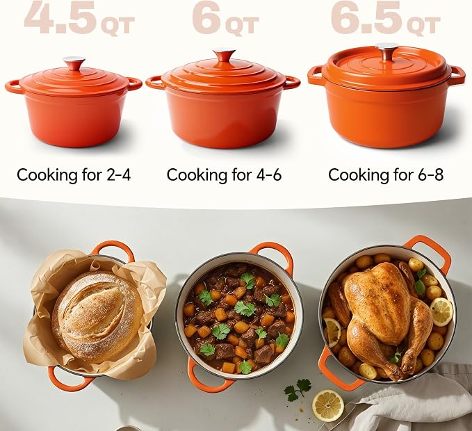 6.5 Quart Dutch Oven Pot with Lid, Non Stick Enameled Cast Iron Dutch Oven - Image 3