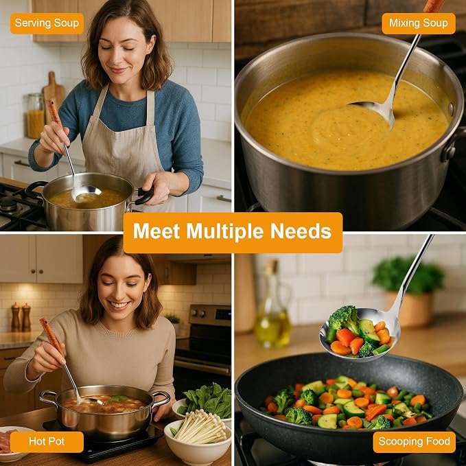 FJNATINH Soup Ladle, Food Grade Stainless Steel Ladle, Cooking Soup Spoon - Image 5