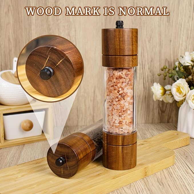XWXO Acacia Wood Salt Grinder and Pepper Grinder Set Premium Acrylic Salt and - Image 4