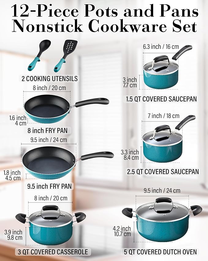 Cook N Home Pots and Pans Nonstick Cookware Set 12-Piece, Kitchen Cooking Set - Image 2