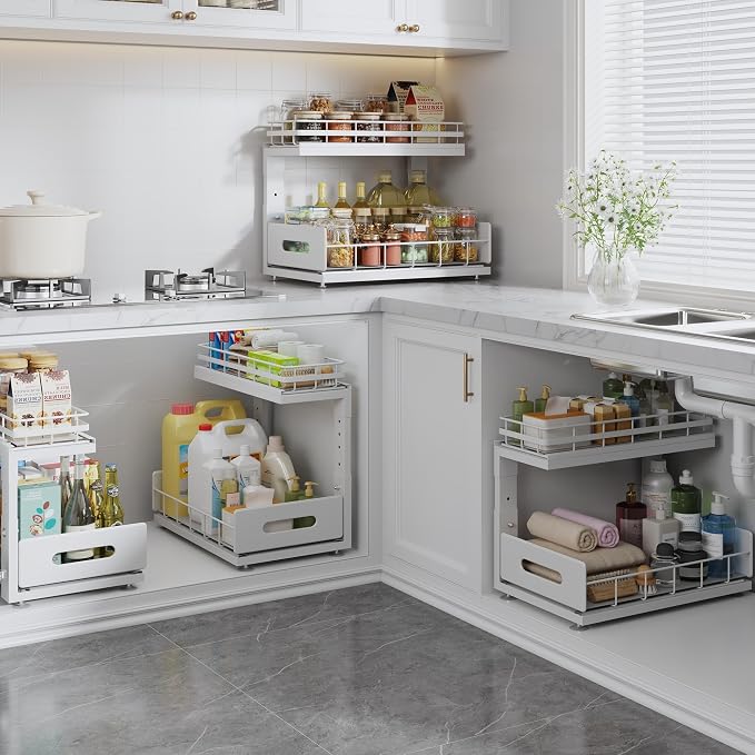 Under Sink Organizer Upgrade To Professional Rails, 2-Tier Dual Pull Out - Image 7