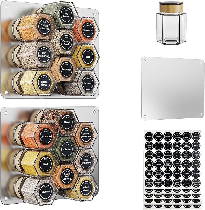 Vetacsion Set of 18 Magnetic Glass Spice Tins by HOMESTORAGE