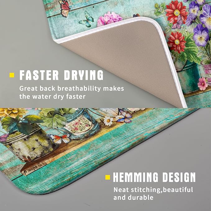 Flower Dish Drying Mat for Kitchen Counter 16x18 Inch Rustic Vintage Microfiber - Image 3
