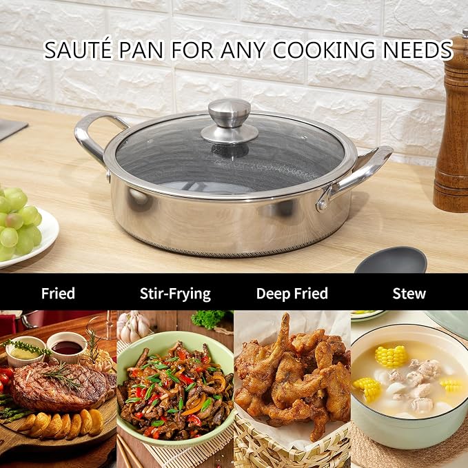 Toutrop Hybrid Stainless Steel Cookware Set-6QT Sauté Pan - Image 2