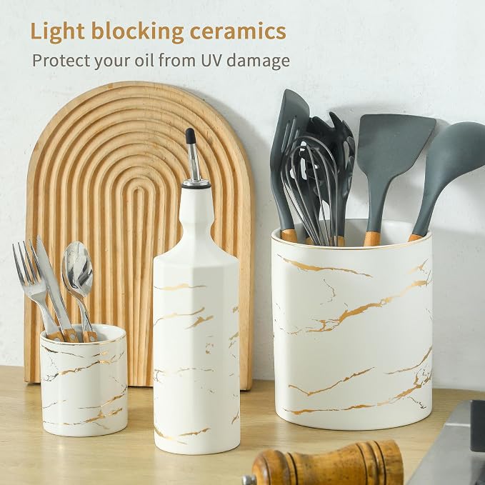 Ceramic Olive Oil Dispenser Bottle, Large Capacity 26oz Oil and Vinegar Bottles - Image 5