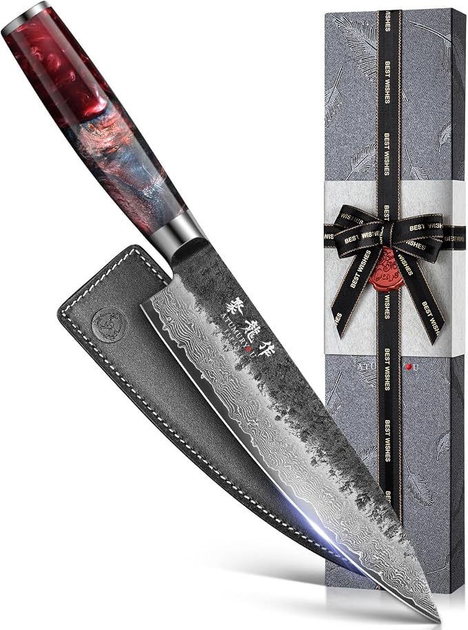 Japanese Chef Knife, 8 Inch VG10 Damascus Kitchen Knife, Professional Black by Atumuryou