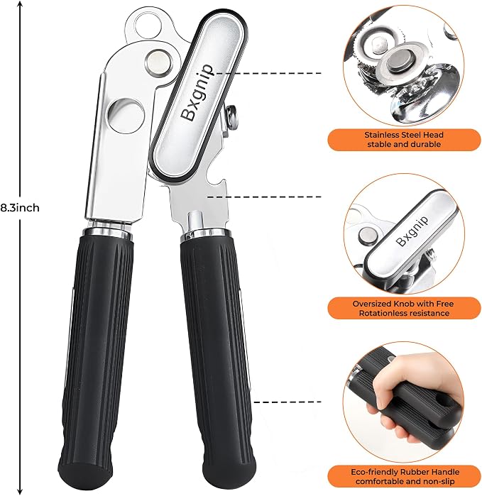 Can Opener Manual with Magnet, Soft Grip Rubber Handle Sharp Blade Smooth Edge - Image 2