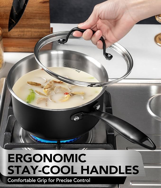 MICHELANGELO Stainless Steel Saucepan Set, Triply-Base Sauce Pan - Image 3