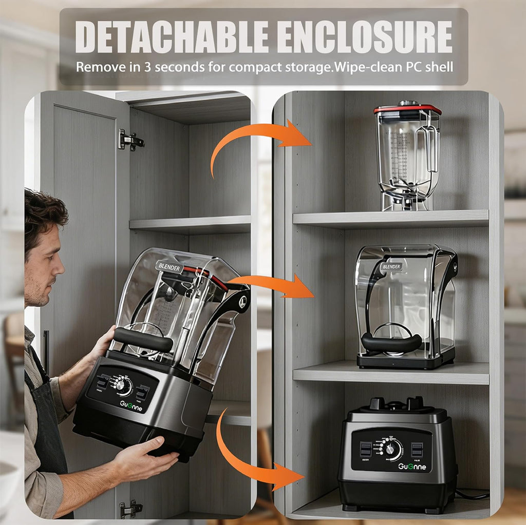 2200W Commercial Blender with Quiet Shield, 64oz BPA-Free Jar, 6-Blade