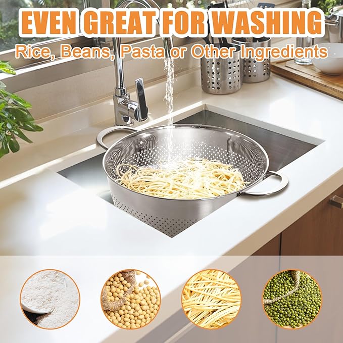 Stainless Steel Colander Set of 3 | Durable Rice and Pasta Strainer - Image 7