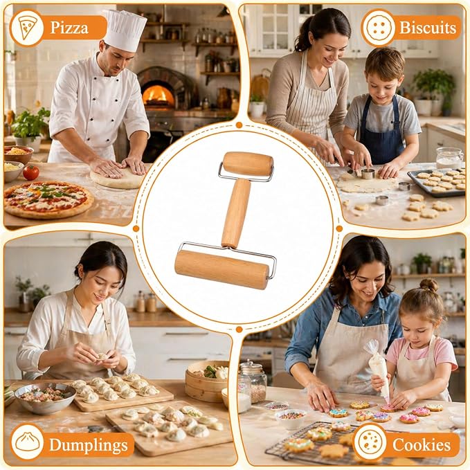 Small Wooden Rolling Pin for Baking, 7 Inch Mini Dough Roller, Non Stick Pizza - Image 4