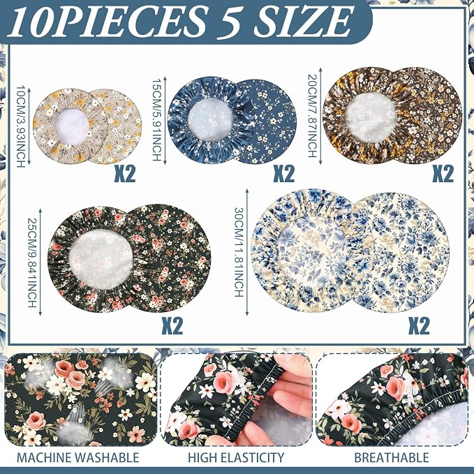 Patelai 10 Pcs Bowl Covers Reusable in 5 Size Stretch Cloth Fabric Elastic Food - Image 2