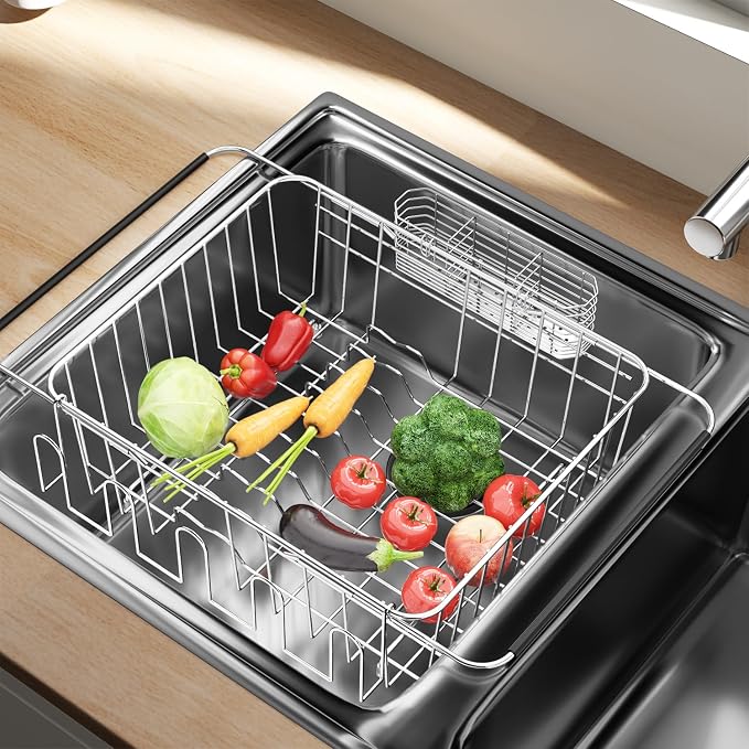 Fanbsy Dish Drying Rack in Sink, Extendable Stainless Steel Dish Drainers - Image 8