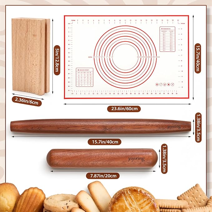 4 Pcs Sapele Wood French Rolling Pin Set Tapered and Mini Wooden Rolling - Image 2