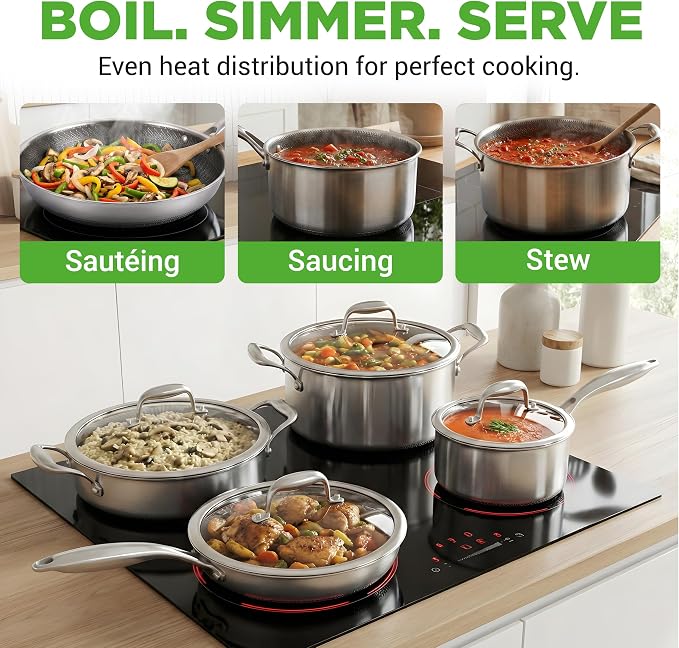 NutriChef 8-Piece Triply Cookware Set Stainless Steel - Image 8