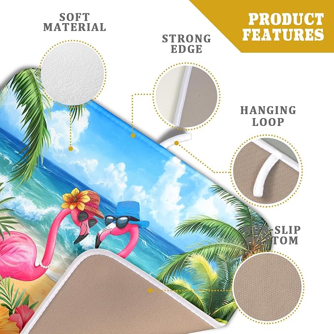 Summer Flamingos Dish Drying Mat 16x18 inch Tropical Beach Microfiber Washable - Image 4