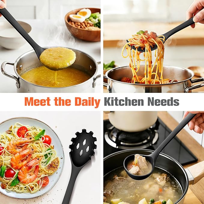 Silicone Spaghetti Spoon&Soup Ladle Cooking Utensils Set of 2, No Scratch - Image 3