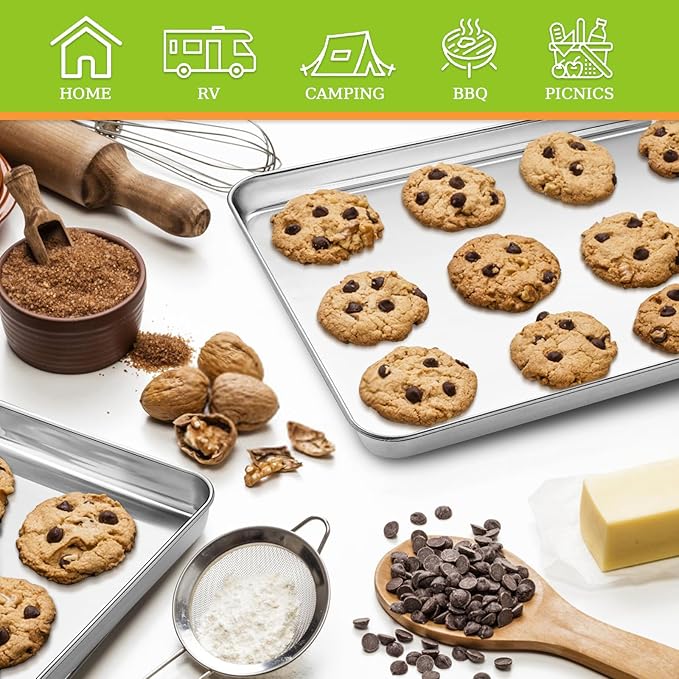 CEKEE Baking Sheet Set of 4, Stainless Steel Cookie Sheet & Baking Pan Tray - Image 6