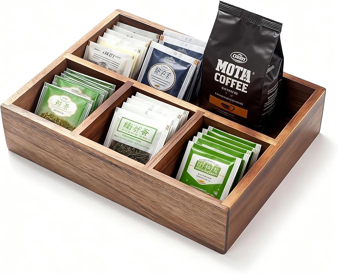 XIMISISE Tea Bag Holder, Acacia Wood Tea Bag Storage Organizer, Tea Candy Basket - Image 4
