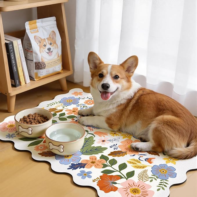 LOKHOM Scalloped Floral Dish Drying Mat, Cuttable Hide Stain Non-slip Drying Mat - Image 5