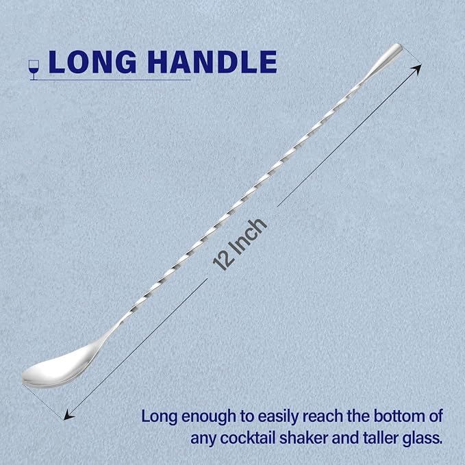 Briout 6 Pieces Bar Spoon, 12 Inches Long Handle Drink Stirrer - Image 2