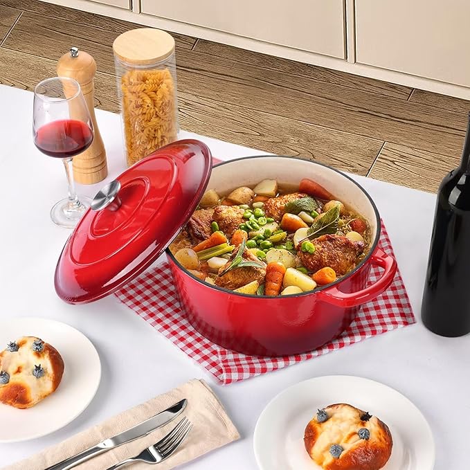 P&P CHEF 6QT Enameled Dutch Oven, Cast Iron Dutch Oven Pot - Image 6