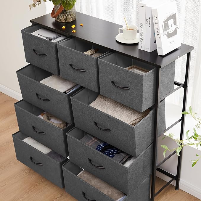 Sweetcrispy 9 Drawer Fabric Dresser Tall Chest Storage Organizer Tower - Image 5