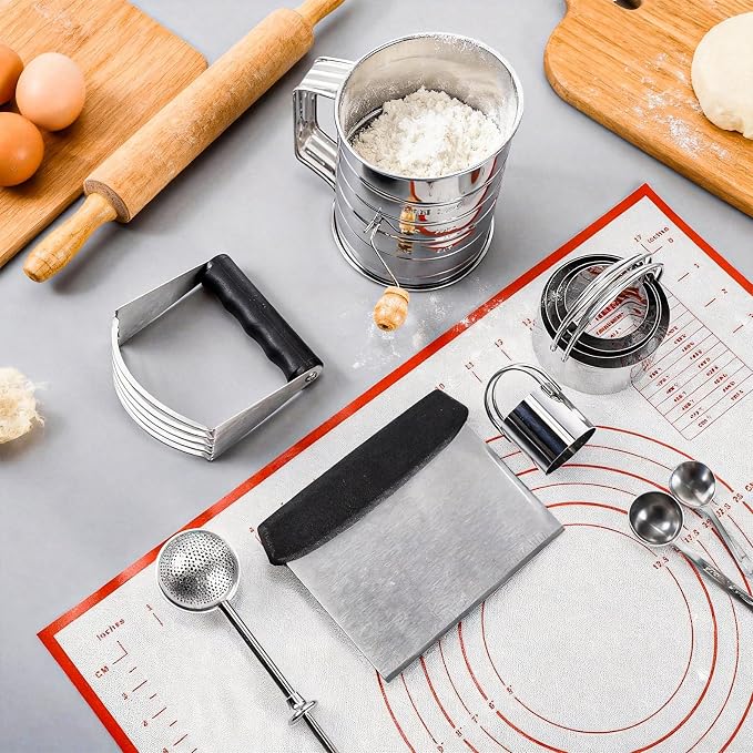 10 Pcs Stainless Steel Pastry Biscuit Cutter Set Include 3 Cup Flour Sifter - Image 4