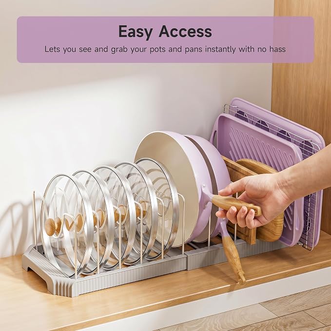MUDEELA Pot Lid Organizer Rack for Cabinet, Expandable Pots and Pans Organizer - Image 7
