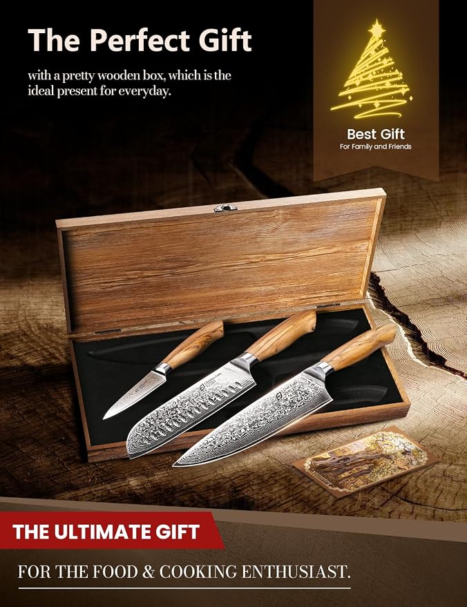 Emojoy Damascus Kitchen Knife Set, 67-Layers Damascus Knife - Image 2