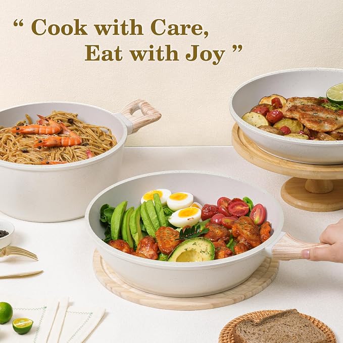 SODAY 12 Pcs Pots and Pans Set Non Stick, Cookware Sets White Granite Induction - Image 8