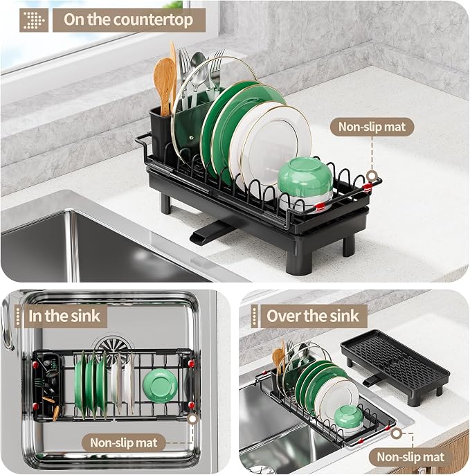 SanDream Dish Drying Rack, Small Over Sink Dish Drying Rack, Expandable Over - Image 2