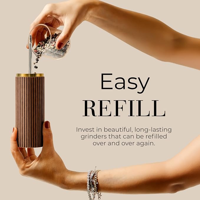Wooden Salt and Pepper Grinder Set – Refillable Manual Salt and Pepper Mills - Image 5