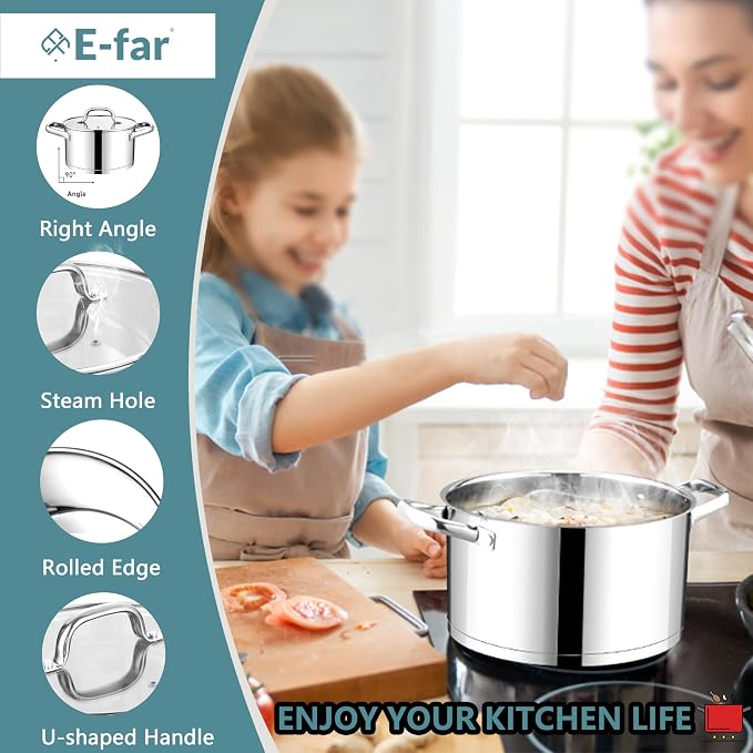 E-far 4 Quart Stock Pot with Lid, Stainless Steel Stockpot - Image 4