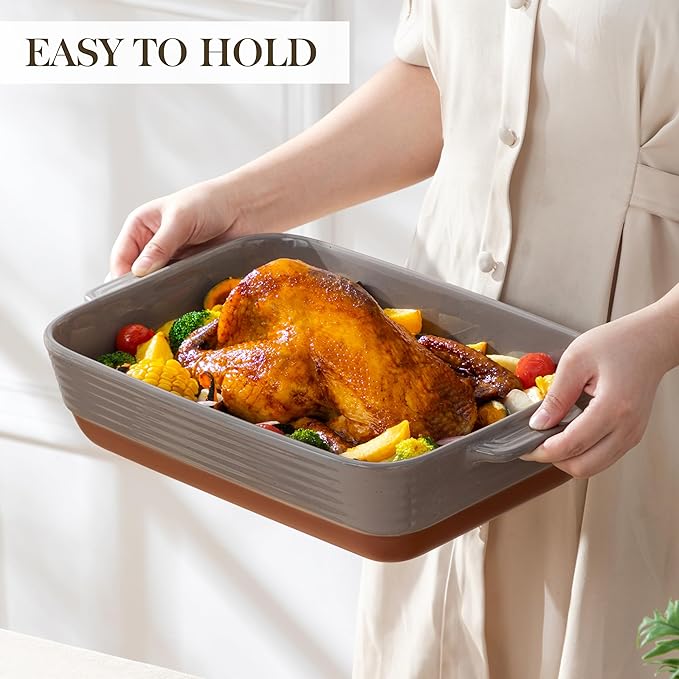MALACASA 4.8 Qt Lasagne Dishes for Oven, 9 x 13 Inches Brown Ceramic Oven Dish - Image 6