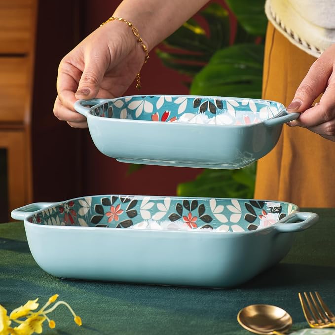 ONCCI Ceramic Baking Dish Set, 2-Piece Hand-painted Porcelain Rectangular - Image 5
