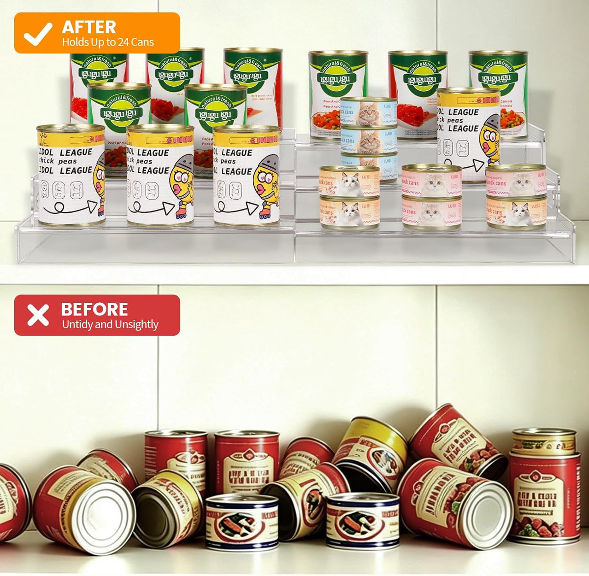 Expandable Can Rack Organizer, 3 Tier Acrylic Can Food Storage for