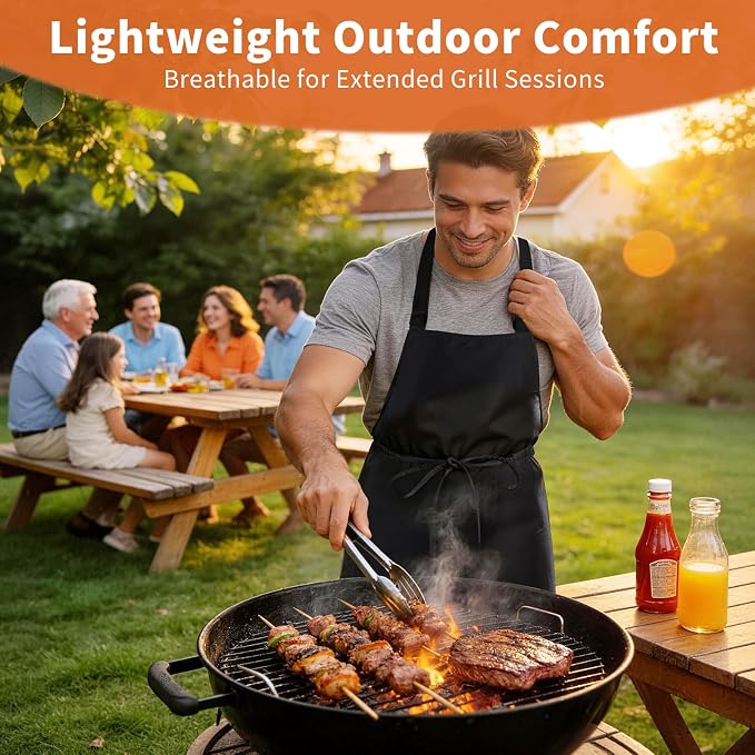 SHEOMERN Aprons for Men Kitchen Cooking – Waterproof & Oil Proof 3-Layer Long - Image 6
